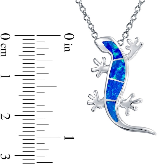Blue Lab-Created Opal Inlay Gecko Pendant in Sterling Silver