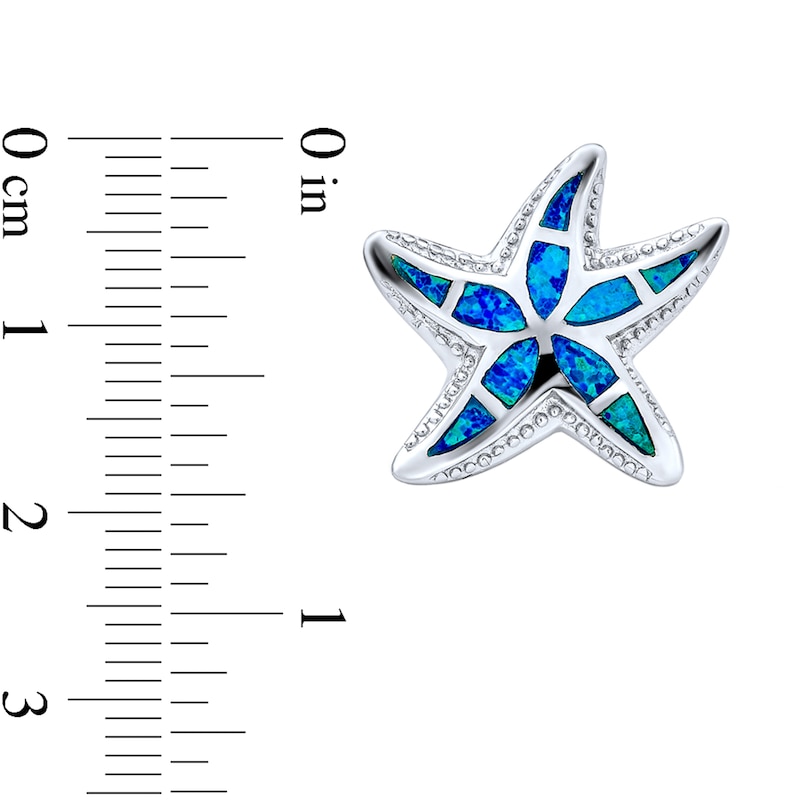 Main Image 3 of Blue Lab-Created Opal Inlay Starfish Stud Earrings in Sterling Silver