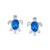Thumbnail Image 2 of Blue Lab-Created Opal Inlay Sea Turtle Stud Earrings in Sterling Silver