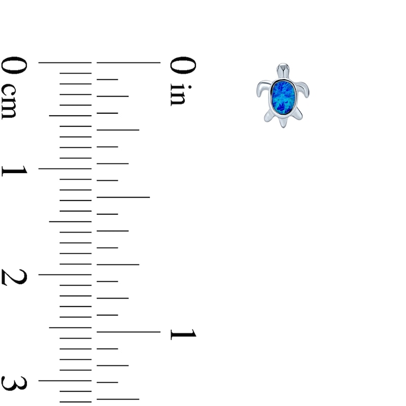 Main Image 3 of Blue Lab-Created Opal Inlay Sea Turtle Stud Earrings in Sterling Silver