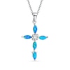 Thumbnail Image 0 of Marquise Blue Lab-Created Opal and Cubic Zirconia Cross Pendant in Sterling Silver