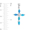 Thumbnail Image 1 of Marquise Blue Lab-Created Opal and Cubic Zirconia Cross Pendant in Sterling Silver