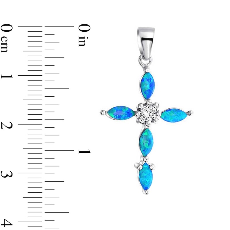 Marquise Blue Lab-Created Opal and Cubic Zirconia Cross Pendant in Sterling Silver