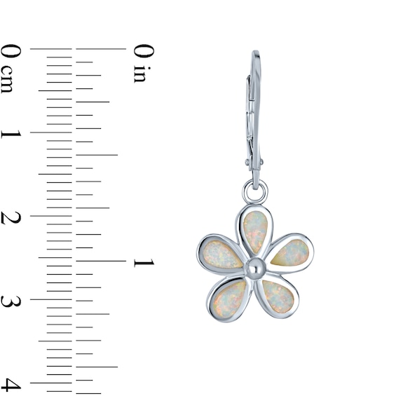Lab-Created Opal Inlay Flower Drop Earrings in Sterling Silver