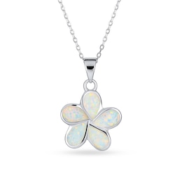 Lab-Created Opal Inlay Plumeria Pendant in Sterling Silver