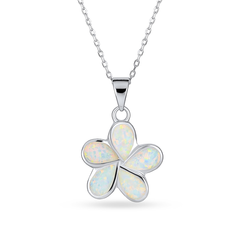Main Image 1 of Lab-Created Opal Inlay Plumeria Pendant in Sterling Silver