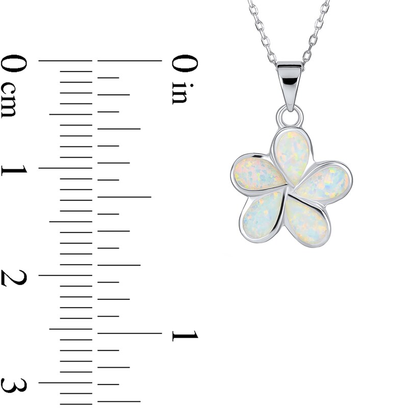 Main Image 3 of Lab-Created Opal Inlay Plumeria Pendant in Sterling Silver