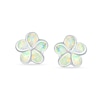 Thumbnail Image 2 of Lab-Created Opal Inlay Plumeria Stud Earrings in Sterling Silver
