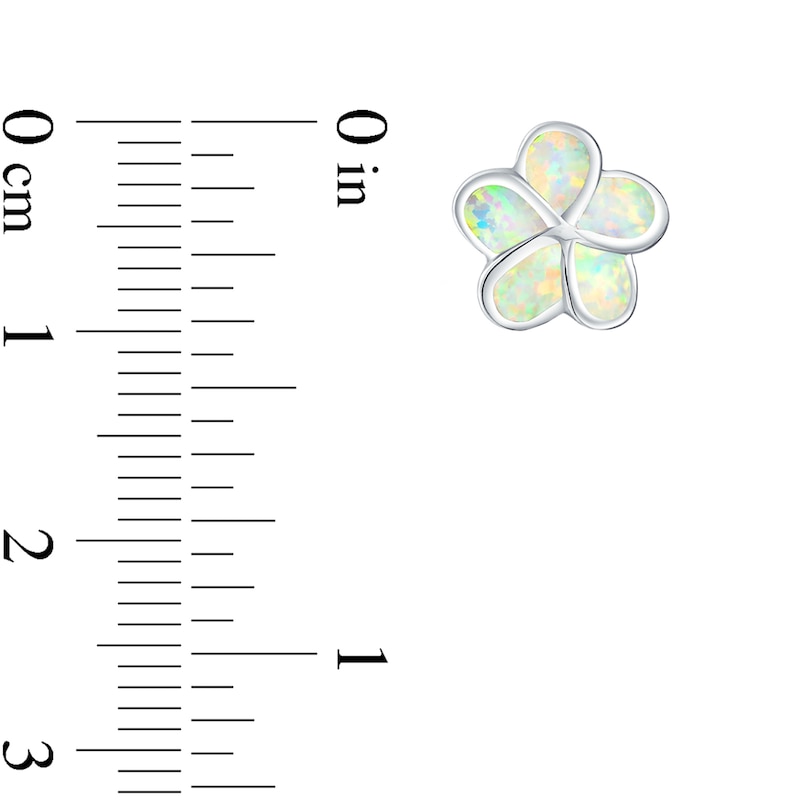 Main Image 3 of Lab-Created Opal Inlay Plumeria Stud Earrings in Sterling Silver