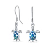 Blue Lab-Created Opal Inlay Turtle Drop Earrings in Sterling Silver