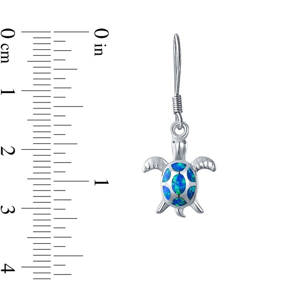Blue Lab-Created Opal Inlay Turtle Drop Earrings in Sterling Silver