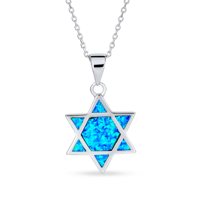 Main Image 1 of Blue Lab-Created Opal Inlay Star of David Pendant in Sterling Silver