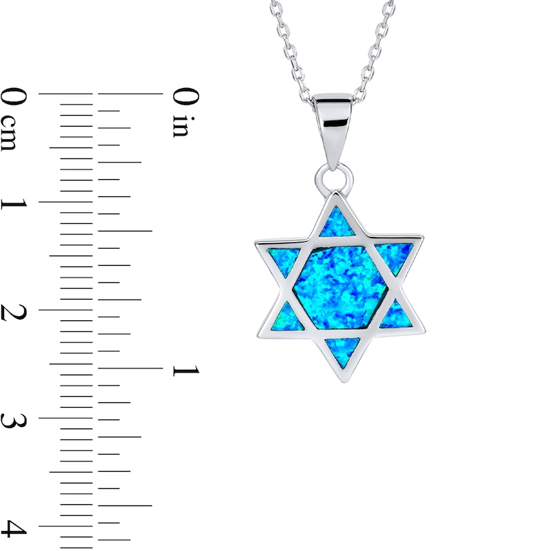 Main Image 3 of Blue Lab-Created Opal Inlay Star of David Pendant in Sterling Silver