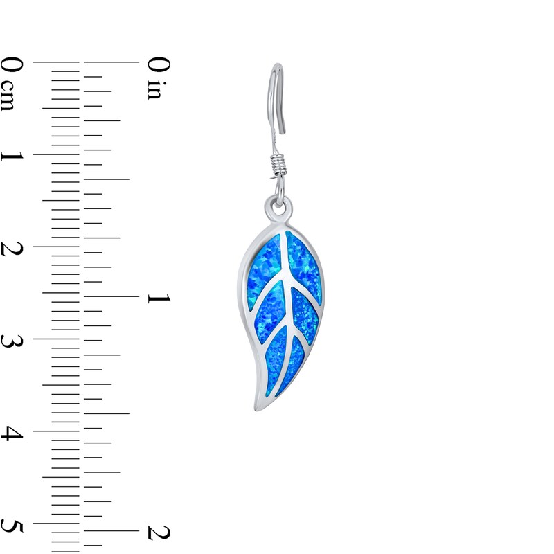 Main Image 3 of Blue Lab-Created Opal Inlay Leaf Drop Earrings in Sterling Silver