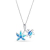 Thumbnail Image 0 of Blue Lab-Created Opal Inlay Starfish and Sea Turtle Pendant in Sterling Silver