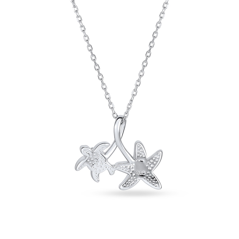 Blue Lab-Created Opal Inlay Starfish and Sea Turtle Pendant in Sterling Silver