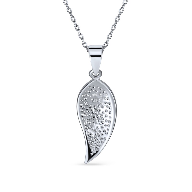 Main Image 2 of Blue Lab-Created Opal Inlay Leaf Pendant in Sterling Silver