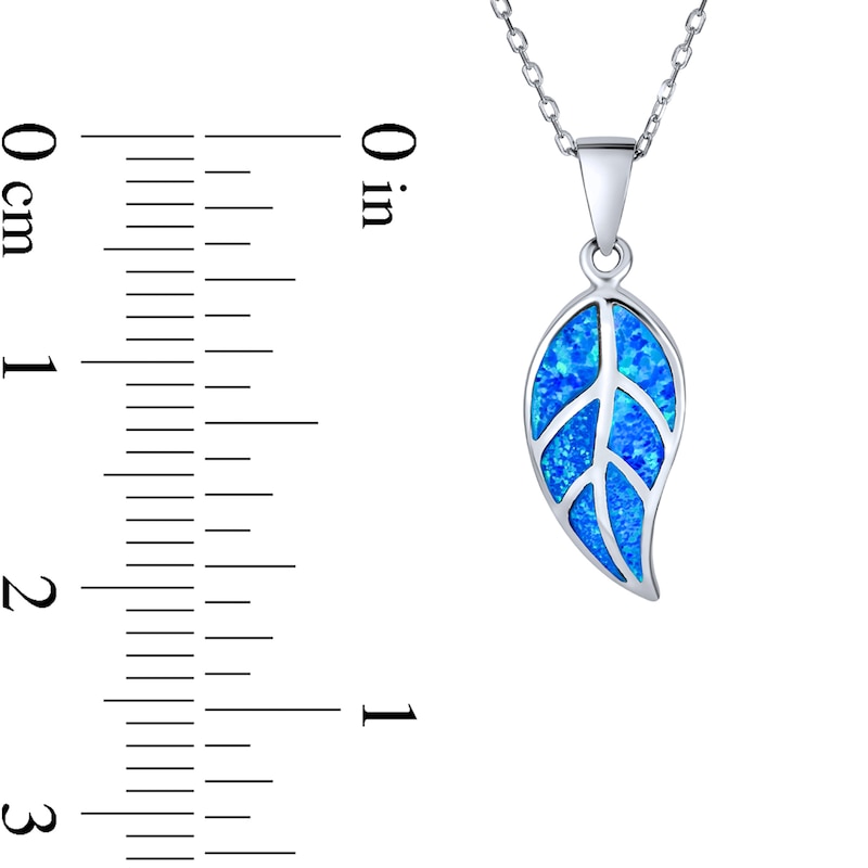 Main Image 3 of Blue Lab-Created Opal Inlay Leaf Pendant in Sterling Silver