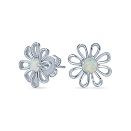 Lab-Created Opal Daisy Stud Earrings in Sterling Silver