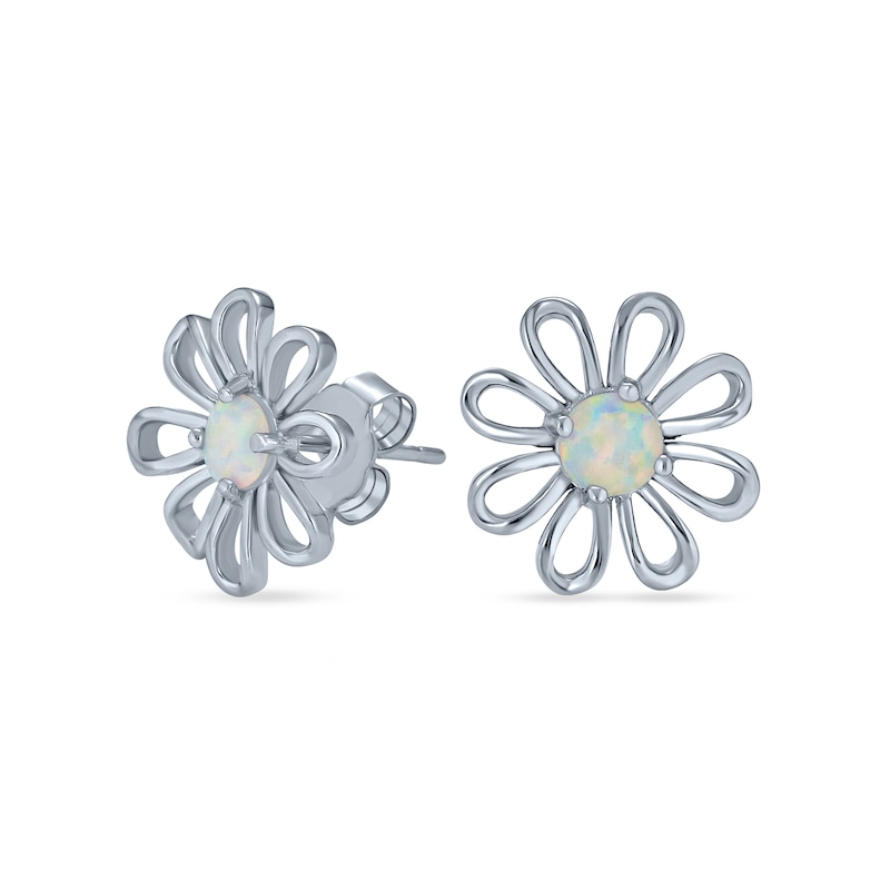 Main Image 1 of Lab-Created Opal Daisy Stud Earrings in Sterling Silver