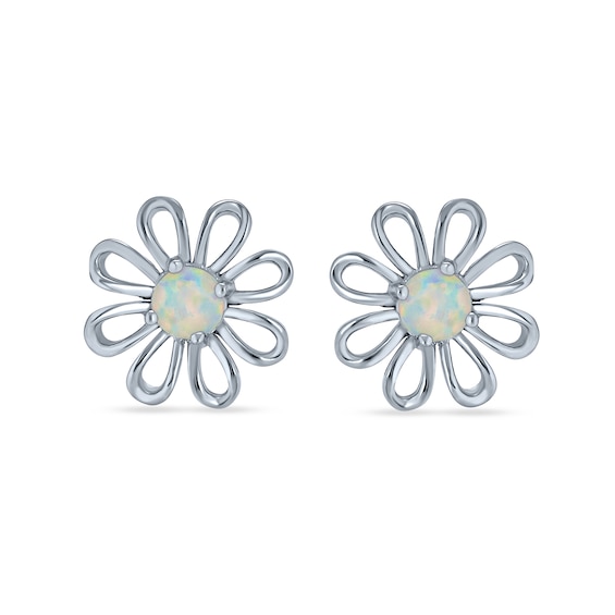Lab-Created Opal Daisy Stud Earrings in Sterling Silver