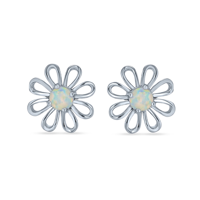 Main Image 2 of Lab-Created Opal Daisy Stud Earrings in Sterling Silver