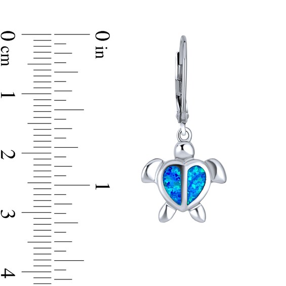 Blue Lab-Created Opal Inlay Heart Sea Turtle Drop Earrings in Sterling Silver