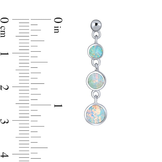 Lab-Created Opal Inlay Graduated Three Stone Drop Earrings in Sterling Silver