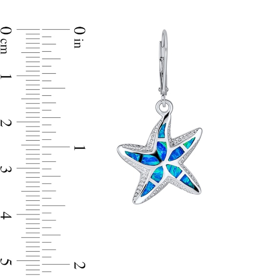 Blue Lab-Created Opal Inlay Starfish Drop Earrings in Sterling Silver
