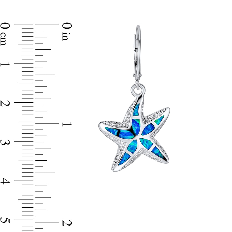 Blue Lab-Created Opal Inlay Starfish Drop Earrings in Sterling Silver
