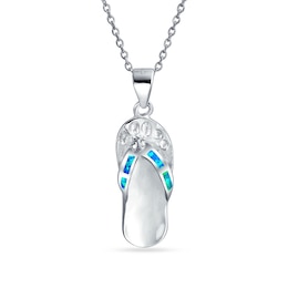 Blue Lab-Created Opal Inlay Flip Flop Pendant in Sterling Silver