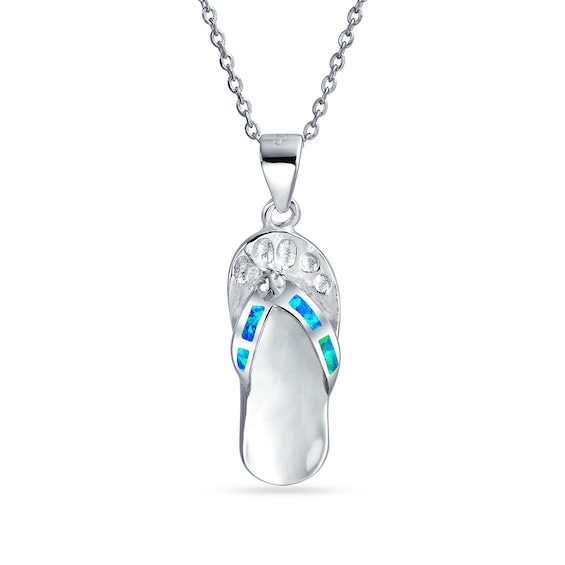 Blue Lab-Created Opal Inlay Flip Flop Pendant in Sterling Silver