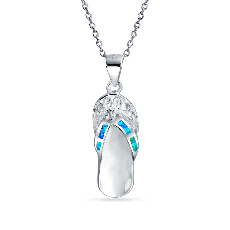 Main Image 1 of Blue Lab-Created Opal Inlay Flip Flop Pendant in Sterling Silver
