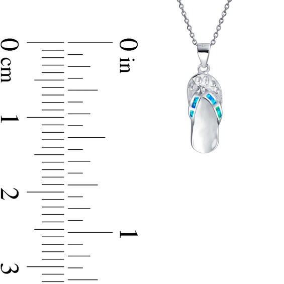 Blue Lab-Created Opal Inlay Flip Flop Pendant in Sterling Silver