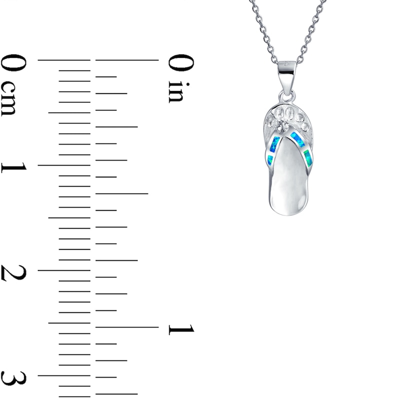Main Image 3 of Blue Lab-Created Opal Inlay Flip Flop Pendant in Sterling Silver