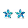Thumbnail Image 2 of Blue Lab-Created Opal Inlay Pointed Petal Flower Stud Earrings in Sterling Silver