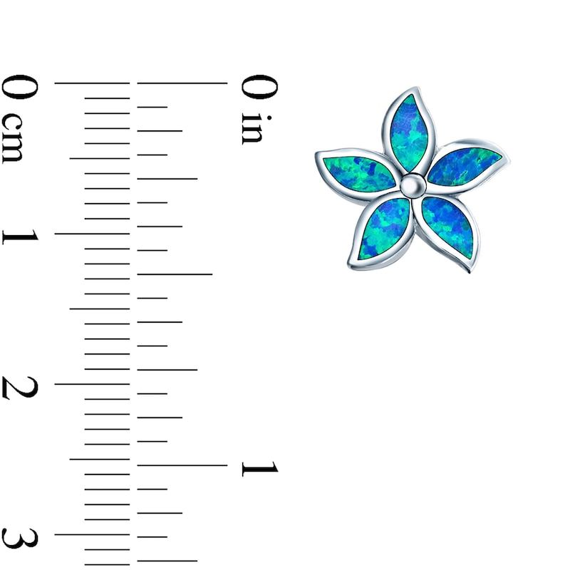 Main Image 3 of Blue Lab-Created Opal Inlay Pointed Petal Flower Stud Earrings in Sterling Silver