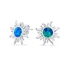 Thumbnail Image 1 of Blue Lab-Created Opal Inlay Sunburst Stud Earrings in Sterling Silver