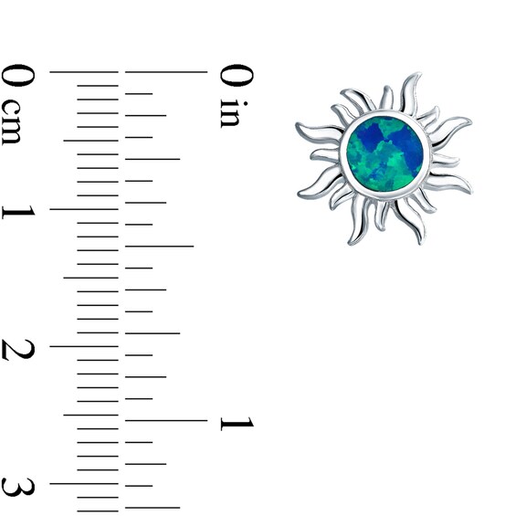 Blue Lab-Created Opal Inlay Sunburst Stud Earrings in Sterling Silver