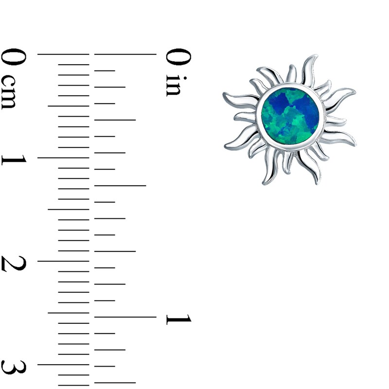 Main Image 3 of Blue Lab-Created Opal Inlay Sunburst Stud Earrings in Sterling Silver