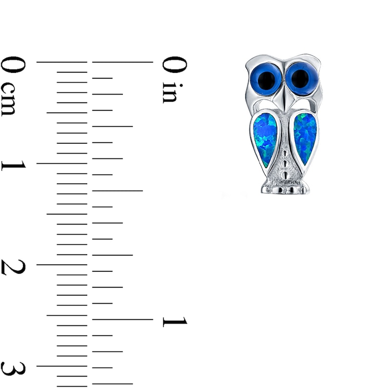 Main Image 3 of Blue Lab-Created Opal Inlay Owl Stud Earrings in Sterling Silver