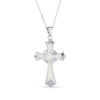 Thumbnail Image 0 of Lab-Created Opal Inlay and Cubic Zirconia Art Deco Cross Pendant in Sterling Silver