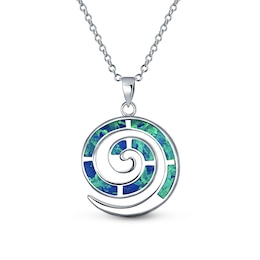 Blue Lab-Created Opal Inlay Spiral Pendant in Sterling Silver