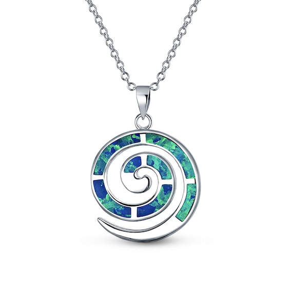 Blue Lab-Created Opal Inlay Spiral Pendant in Sterling Silver