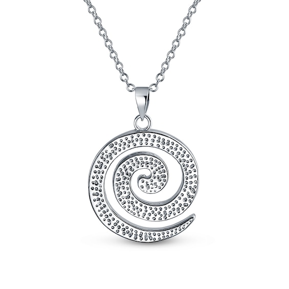 Blue Lab-Created Opal Inlay Spiral Pendant in Sterling Silver