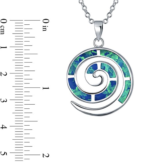 Blue Lab-Created Opal Inlay Spiral Pendant in Sterling Silver