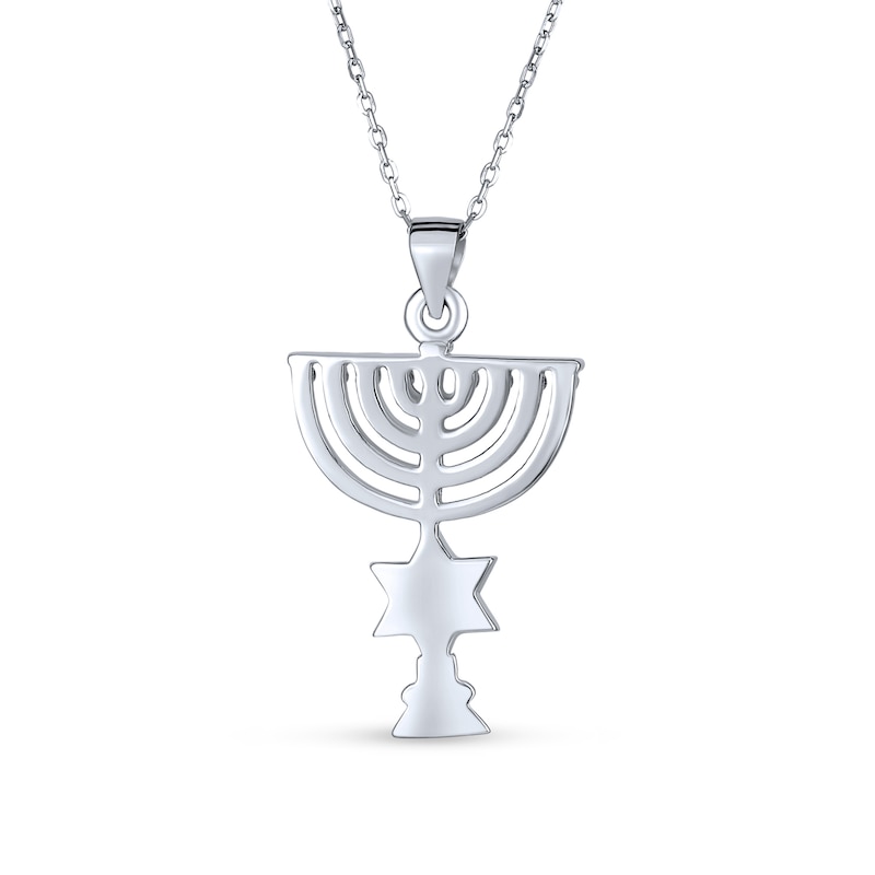 Main Image 2 of Blue Lab-Created Opal Inlay Star of David and Menorah Pendant in Sterling Silver