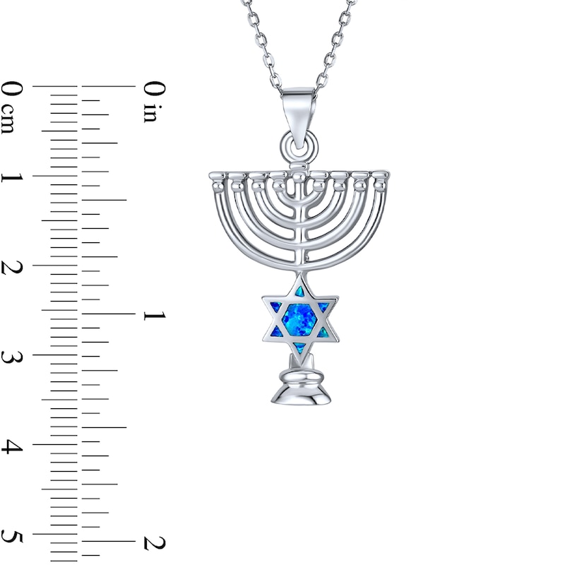 Main Image 3 of Blue Lab-Created Opal Inlay Star of David and Menorah Pendant in Sterling Silver