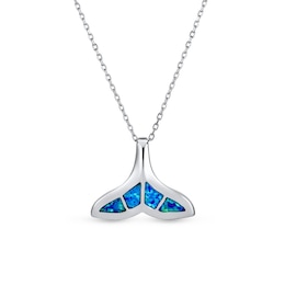 Blue Lab-Created Opal Inlay Whale Tail Fin Pendant in Sterling Silver