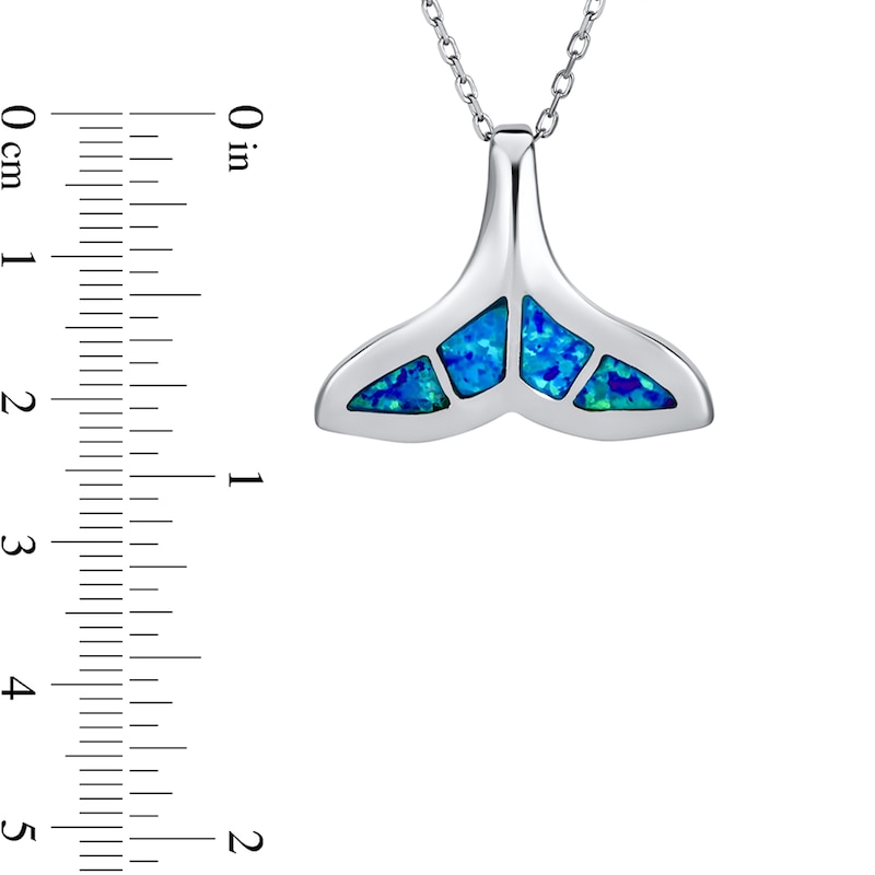 Main Image 3 of Blue Lab-Created Opal Inlay Whale Tail Fin Pendant in Sterling Silver